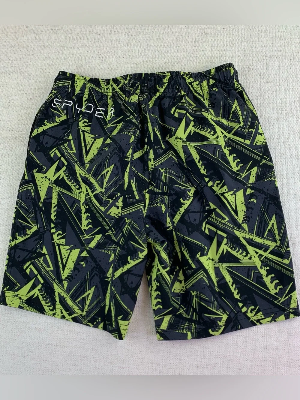 Spyder boy's Black and Neon Green Geometric print Swim Trunks size M(10-12)